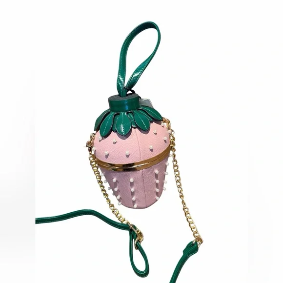 Women’s Pink Strawberry Riveted Crossbody Bag - Picture 3 of 6